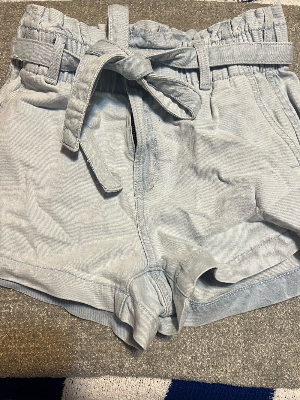 American Eagle Outfitters Light Blue Paperbag Waist Shorts with Tie
